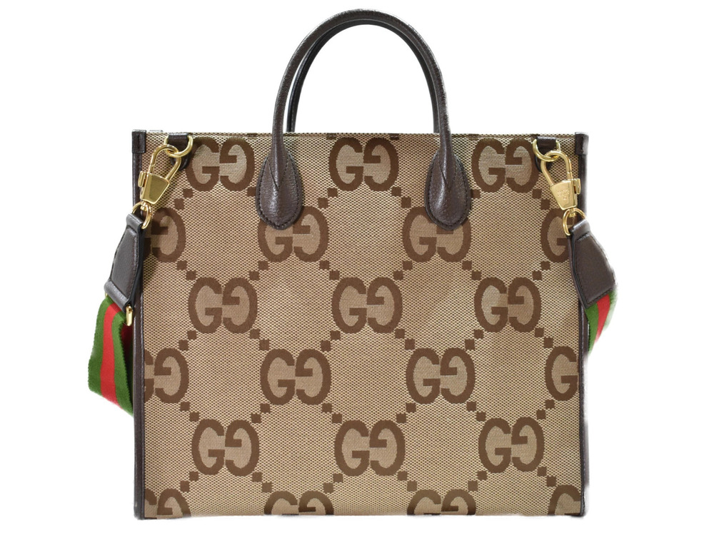 Gucci Handbag Shoulder Jumbo Beige GG Tote Canvas Bag Tan